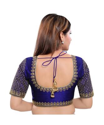 Art Silk Padded Round Neck Navy-Blue Blouse 2