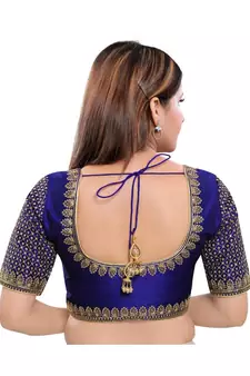 Art Silk Padded Round Neck Navy-Blue Blouse