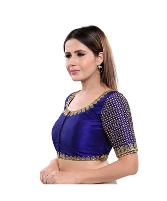 Art Silk Padded Round Neck Navy-Blue Blouse 3