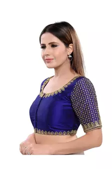 Art Silk Padded Round Neck Navy-Blue Blouse