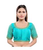 Art Silk Padded Round Neck Rama-Green Blouse