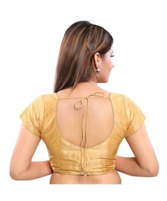 Muhenera Silk Blend Padded Round Neck Gold Blouse 2