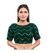 Muhenera Art Silk Padded Boat Neck Bottle-Green Blouse