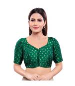 Jacquard Padded V-Neck Green Blouse