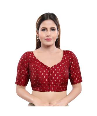 Jacquard Padded V-Neck Maroon Blouse 1