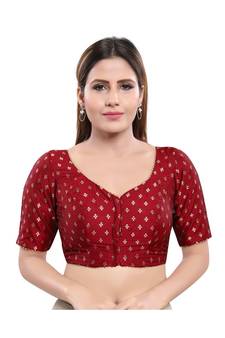 Jacquard Padded V-Neck Maroon Blouse
