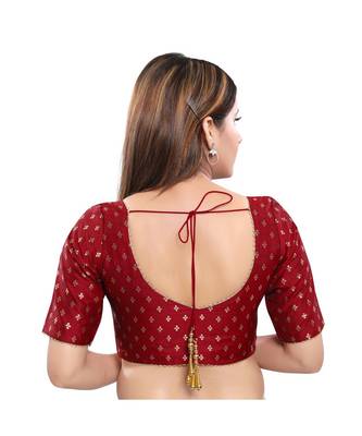 Jacquard Padded V-Neck Maroon Blouse 2