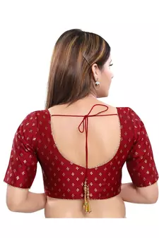 Jacquard Padded V-Neck Maroon Blouse