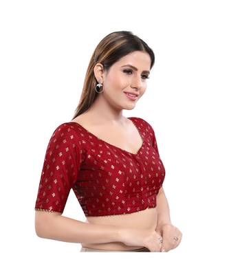 Jacquard Padded V-Neck Maroon Blouse 3
