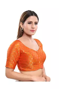 Jacquard Padded V-Neck Mustard Blouse