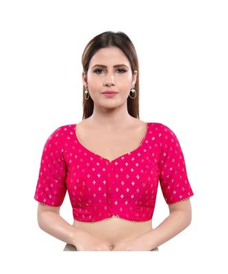 Jacquard Padded V-Neck Pink Blouse 1