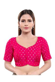 Jacquard Padded V-Neck Pink Blouse
