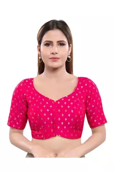 Jacquard Padded V-Neck Pink Blouse