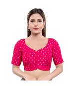 Jacquard Padded V-Neck Pink Blouse
