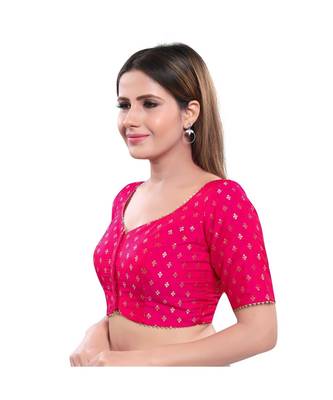 Jacquard Padded V-Neck Pink Blouse 3