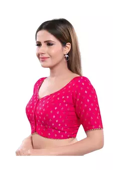 Jacquard Padded V-Neck Pink Blouse