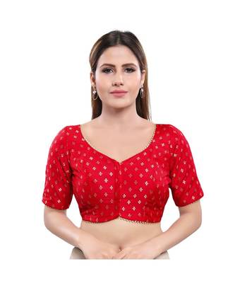 Jacquard Padded V-Neck Red Blouse 1