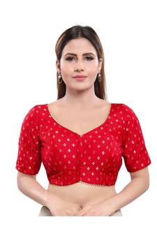 Jacquard Padded V-Neck Red Blouse