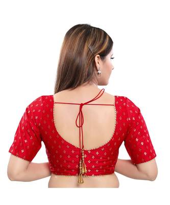 Jacquard Padded V-Neck Red Blouse 2