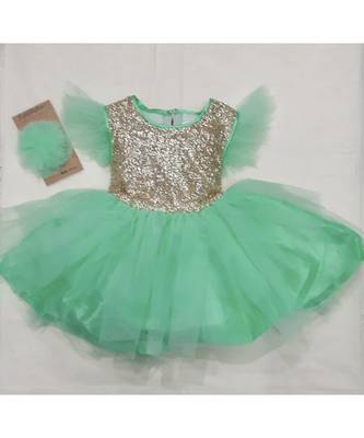 Green Princess dress with big sequin bow 3