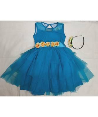 Blue Tulle Floral Dress with detachable belt 1