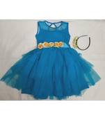 Blue Tulle Floral Dress with detachable belt