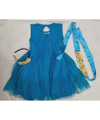 Blue Tulle Floral Dress with detachable belt 2