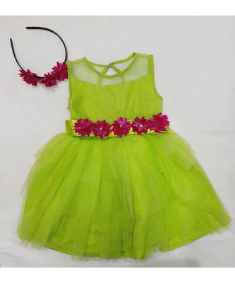 Green Tulle Floral Dress with Detachable belt 2