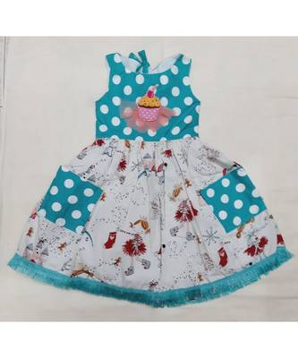 Green Polkadot cupcake frock with pockets 1
