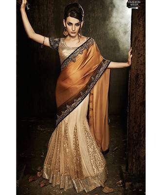 lehanga style saree  embroidered insertion in lehanga saree with sequin textured border 1