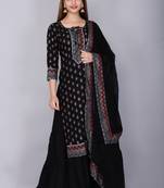 Black embroidered rayon kurtas-and-kurtis