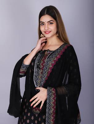 Black embroidered rayon kurtas-and-kurtis 3