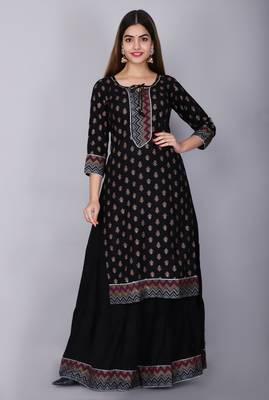 Black embroidered rayon kurtas-and-kurtis 5