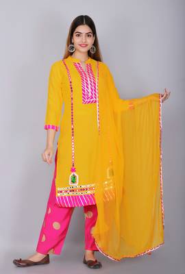 Yellow embroidered rayon kurtas-and-kurtis 1