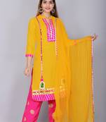 Yellow embroidered rayon kurtas-and-kurtis
