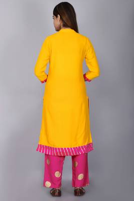 Yellow embroidered rayon kurtas-and-kurtis 2