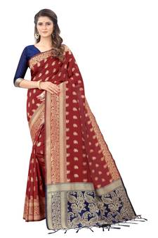 Maroon Woven Art Silk  Saree With Blouse