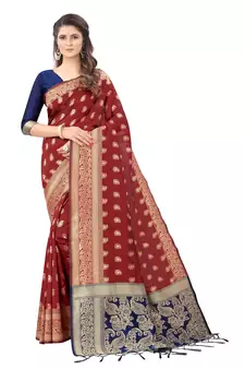Maroon Woven Art Silk  Saree With Blouse