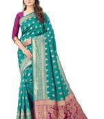 Turquiose Woven Art Silk  Silk Blend Saree With Blouse