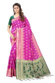 Pink Woven Art Silk  Saree With Blouse