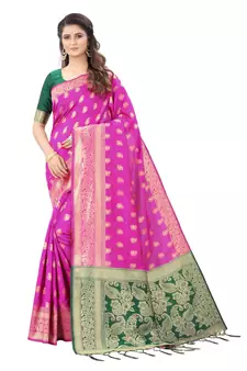 Pink Woven Art Silk  Saree With Blouse