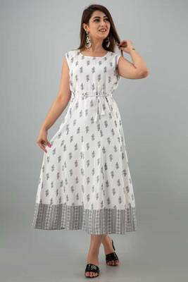 White printed rayon kurtis with jacket 2