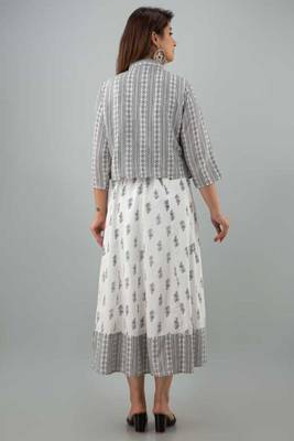 White printed rayon kurtis with jacket 3