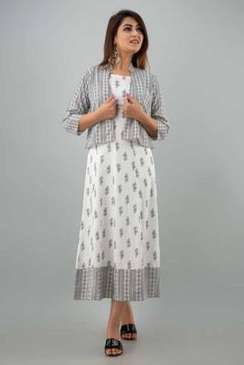White printed rayon kurtis with jacket 1
