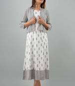 White printed rayon kurtis with jacket