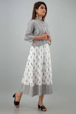White printed rayon kurtis with jacket 4