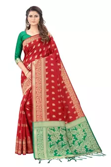 Red Woven Art Silk  Silk Blend Saree With Blouse