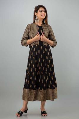 Black printed rayon kurtis with Jacket 1