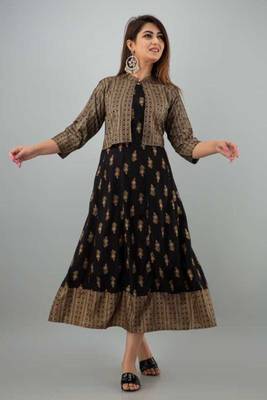 Black printed rayon kurtis with Jacket 3