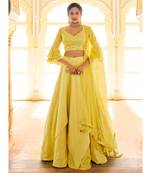 Silk Lehenga with Chiffon Dupatta Having Mirror Work on Borders Paired with Mirror Work Satin Silk Blouse